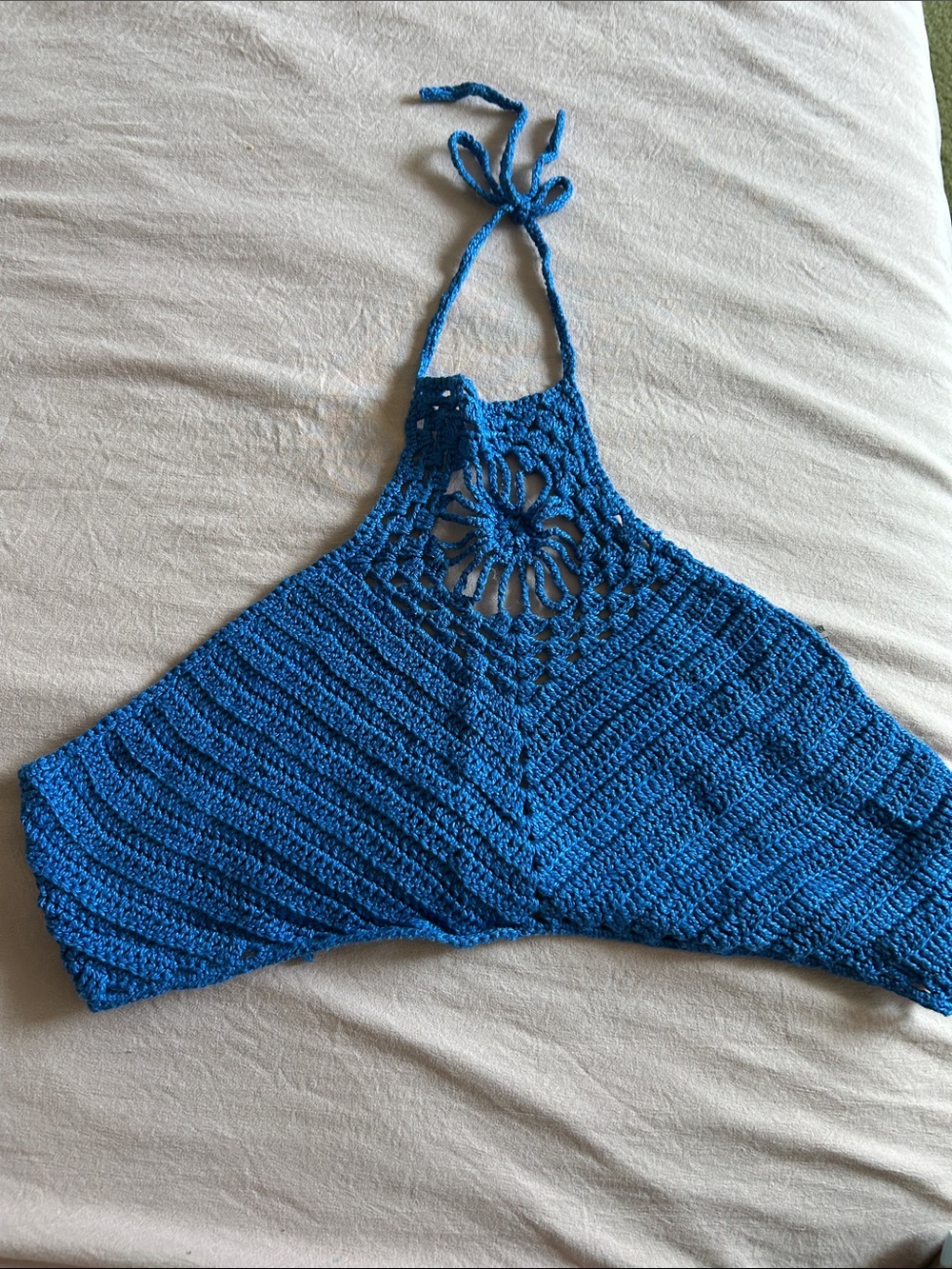 Handmade Blue Crochet Halter Crop Top